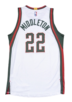 2014-15 Khris Middleton Game Used Milwaukee Bucks Home Jersey Worn on April 30, 2015 vs Chicago Bulls - Game 6 Eastern Conference Quarter Finals (NBA/MeiGray) 